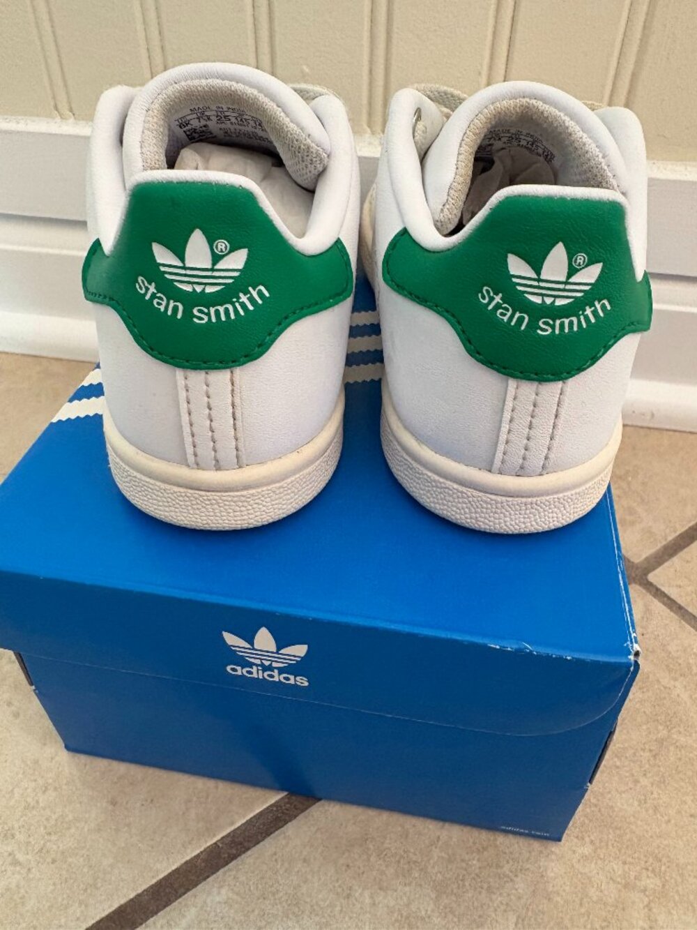 Adidas Stan Smith EL I Toddler 8K White Green Sneakers Elastic Laces w/ Box